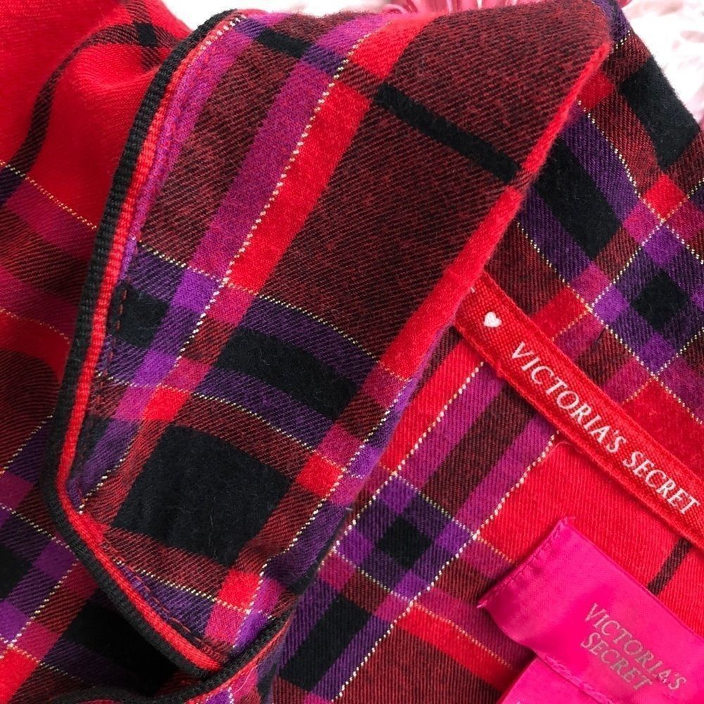 Victoria's Secret Plaid Flannel Pajama Top Metallic Lurex Red Purple Size M - Picture 10 of 15